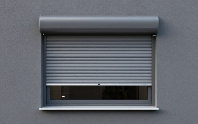 Anthrazitfarbenes Kunststofffenster mit integriertem Vorbaurollladen