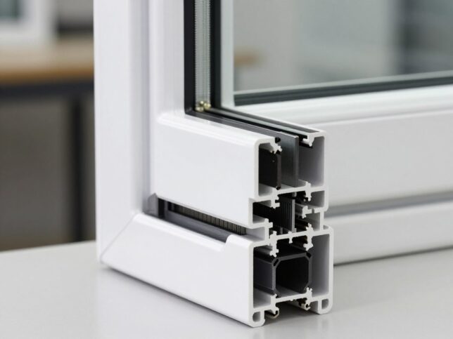 Kunststofffensterprofil mit mehreren Kammern und sichtbarer Bautiefe